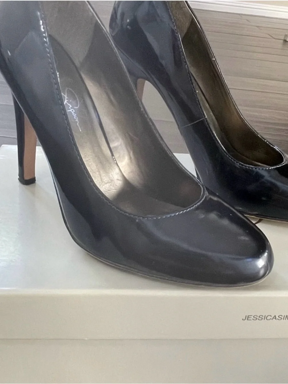 Jessica Simpson Navy Patent Pointed-Toe Stiletto Pumps